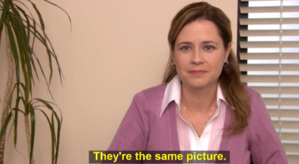 Pam from The Office saying 'They're the same picture.'