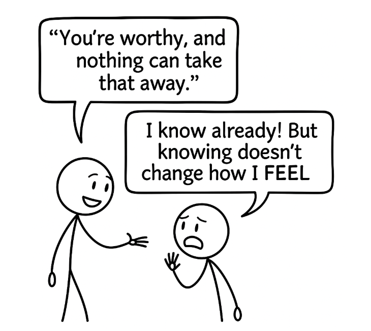 A speech bubble showing 'You are worthy and nothing can take that away' — first instance.