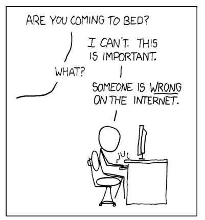 xkcd #386: 'Duty Calls' — a stick figure at a computer saying 'someone is wrong on the internet'.
